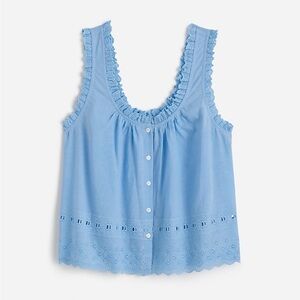 EUC MADEWELL - Blue Scallop Embroidered Ruffle Trim Sleeveless Tank Top, Small